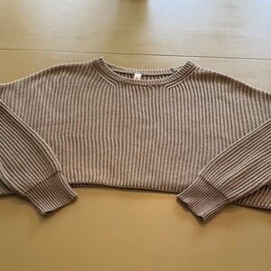 Cozy Cropped Ribbed Knit Sweater - Olive Green